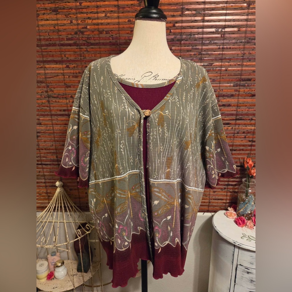 Floral and Dragonfly with Burgundy Accents